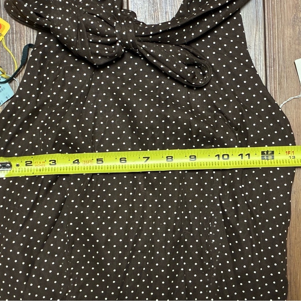 1970s M.G.M. Brown Polka Dot Halter Maxi Dress Prairie Embroidered Hem Sz 10 - Picture 7 of 16